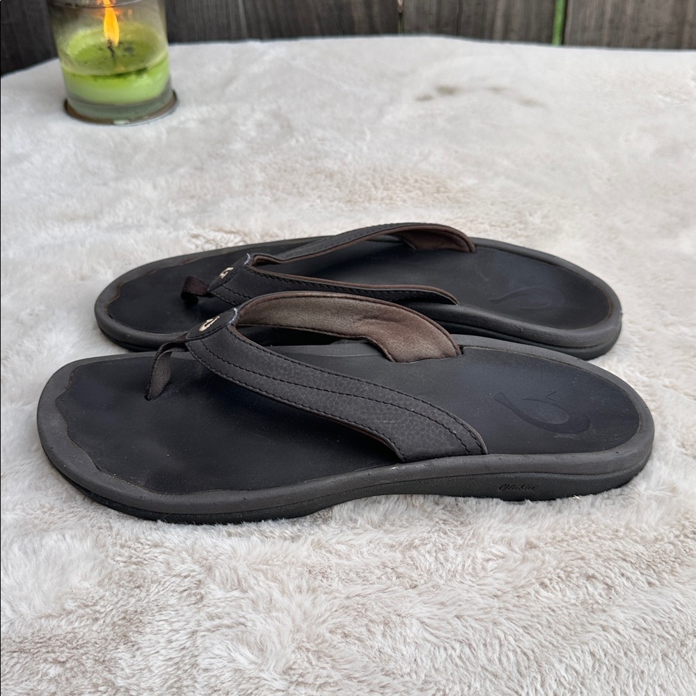 OluKai Kulapa Kai Flip Flop Thong Sandal Shoes Brown Java Wood Womens Size 9